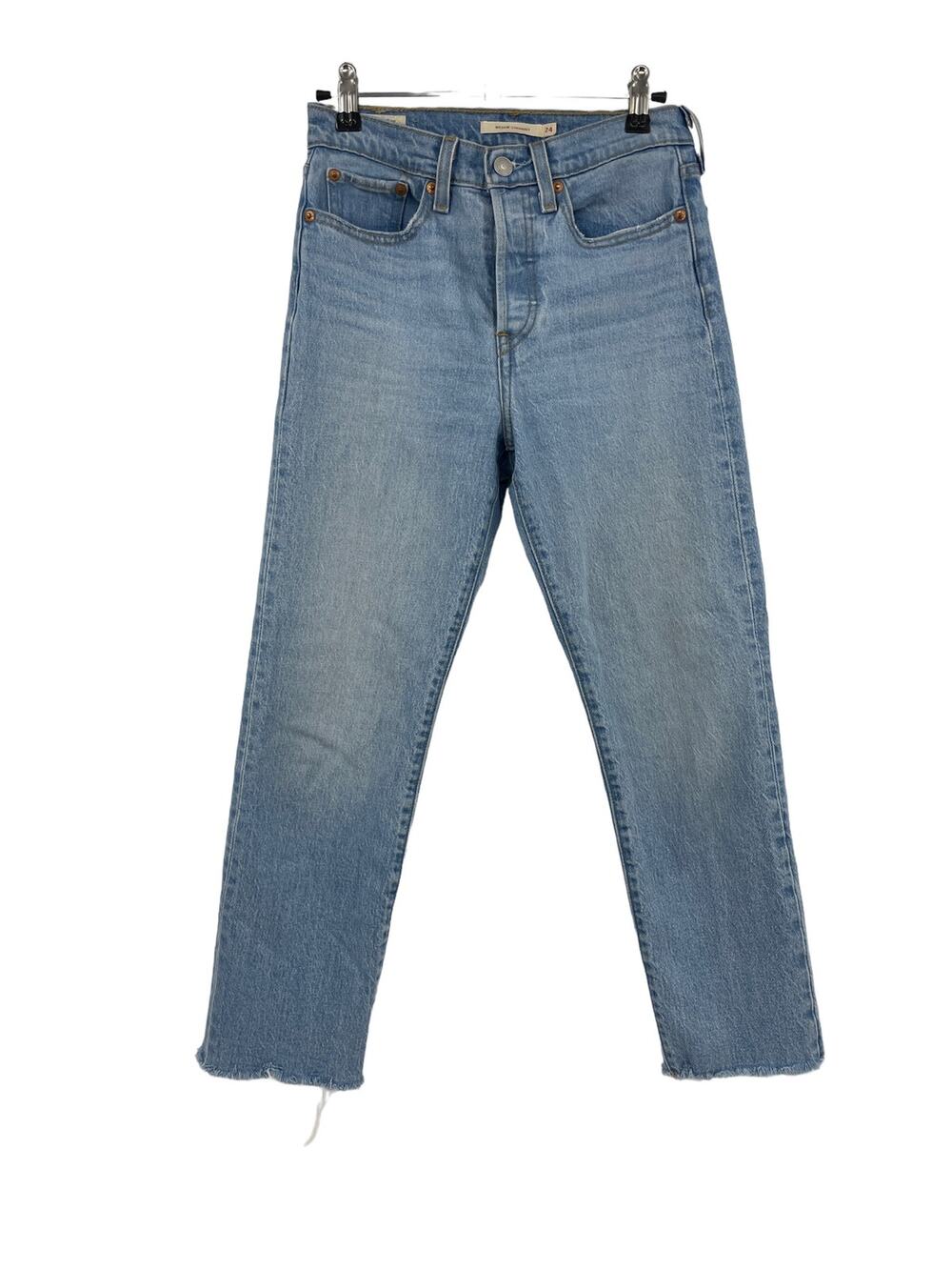 Levi’s Jeans Womens 24 Wedgie Straight Leg Blue Stretch High Rise Raw Hem